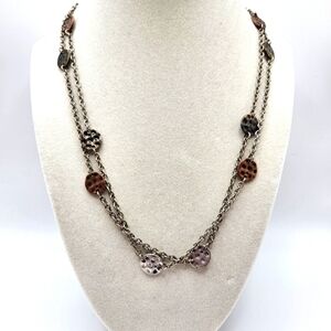 VINTAGE Premier Designs Multi-Tone Hammered Disk Long 38" Necklace